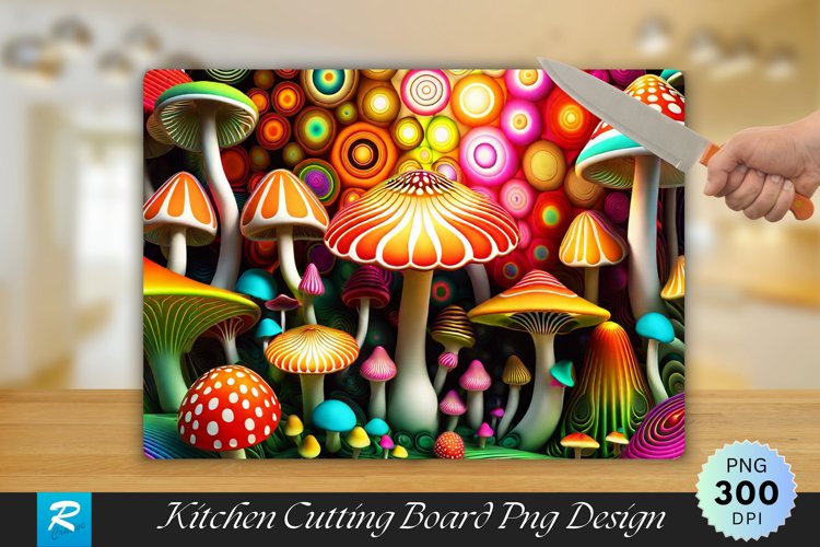 3D Mushrooms Cutting Board Sublimation Design example image 1