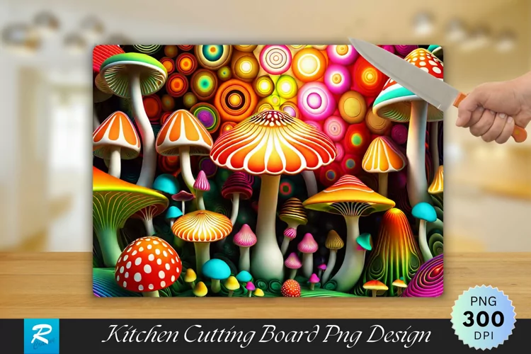 3D Mushrooms Cutting Board Sublimation Design