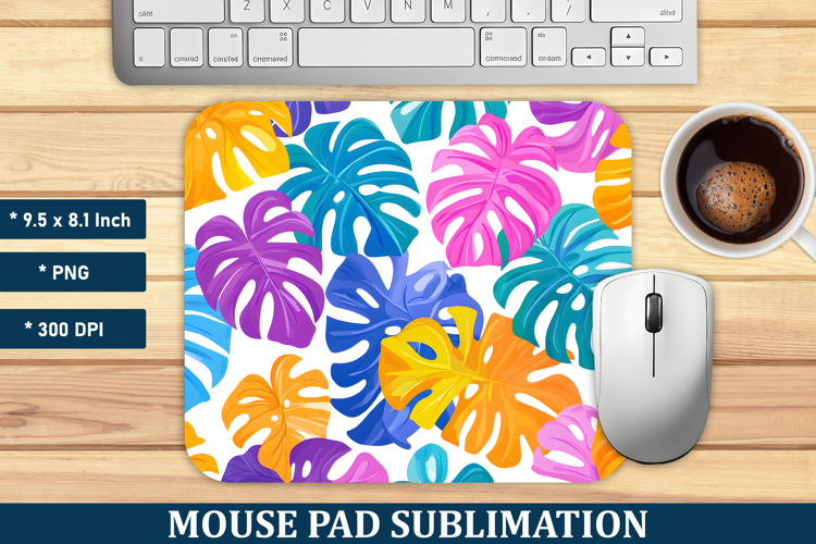 Colorful Monstera Leaves Mouse Pad | Mouse Pad Sublimation example image 1