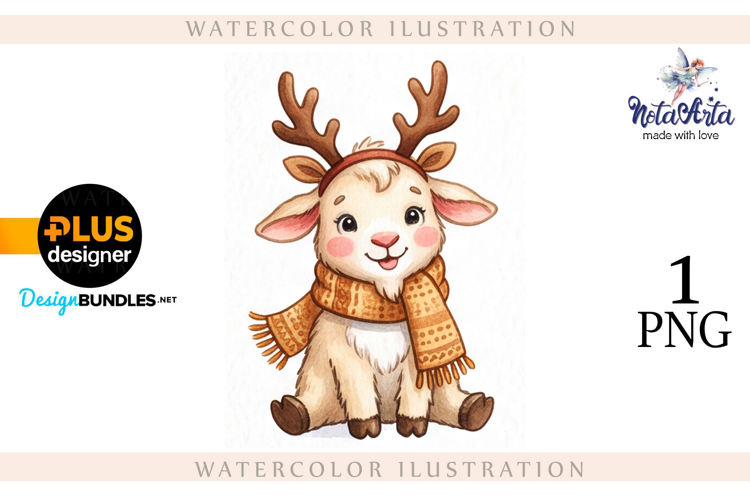 Christmas Goat in Watercolor Style
