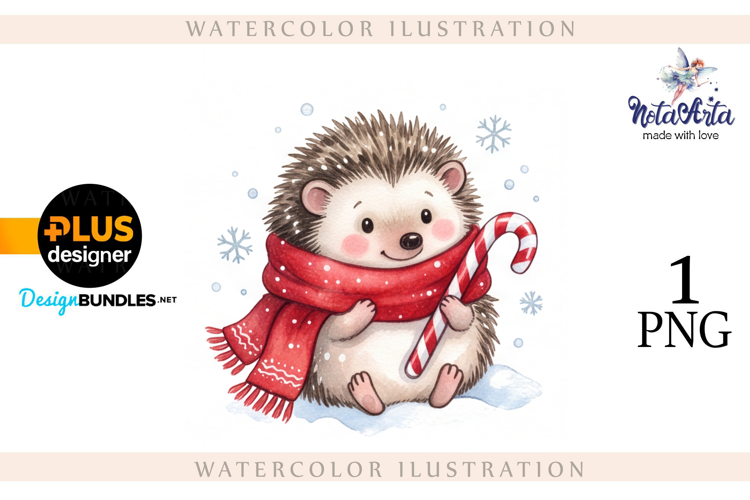 Watercolor illustration of Christmas hedgehogs