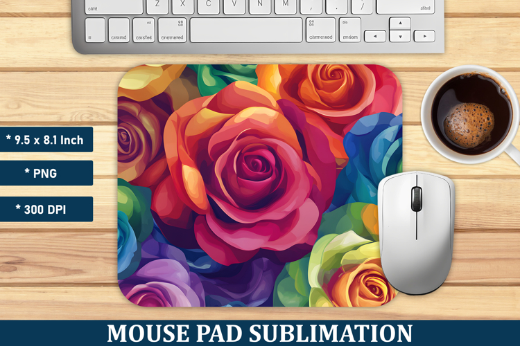Rainbow Rose Flower Mouse Pad | Mouse Pad Sublimation
