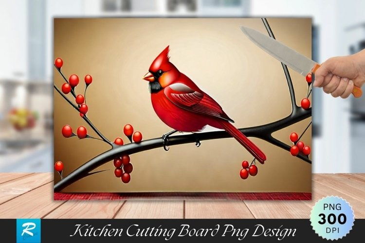 Red Bird Cutting Board Sublimation Design example image 1
