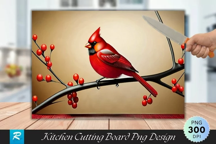 Red Bird Cutting Board Sublimation Design
