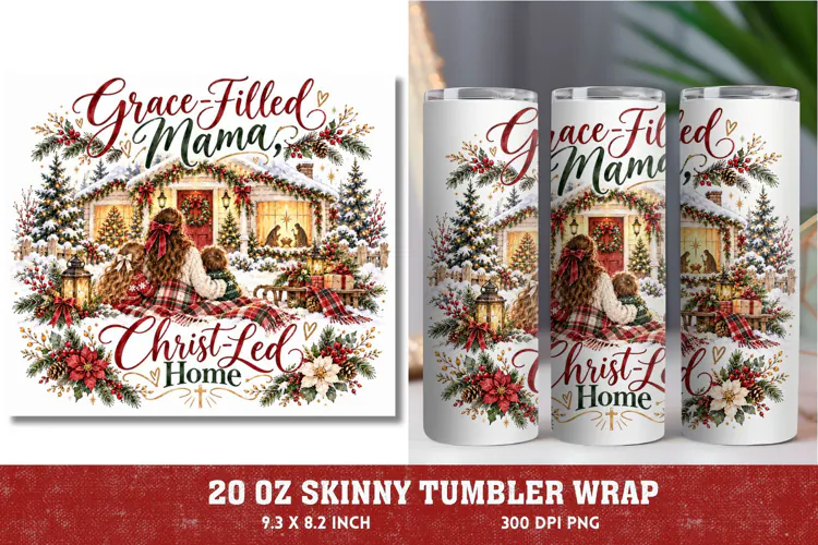 Blessed Mama Christmas 20oz Tumbler Wrap, Christian Mom Chri