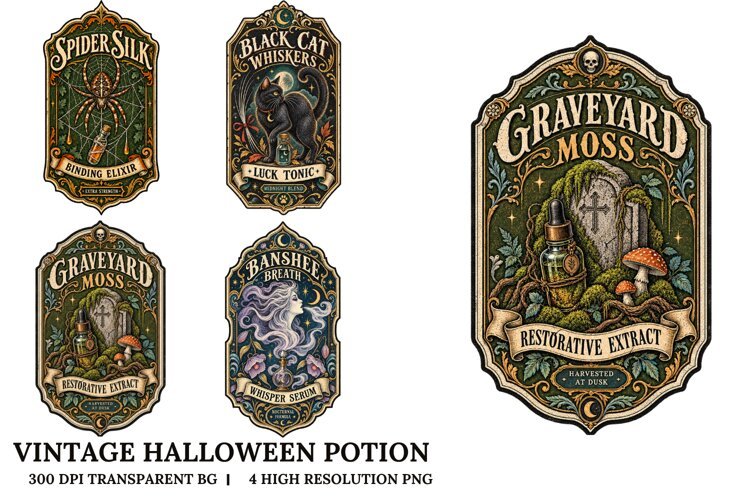 Vintage Halloween Potion PNG Gothic Apothecary Sublimation example image 1
