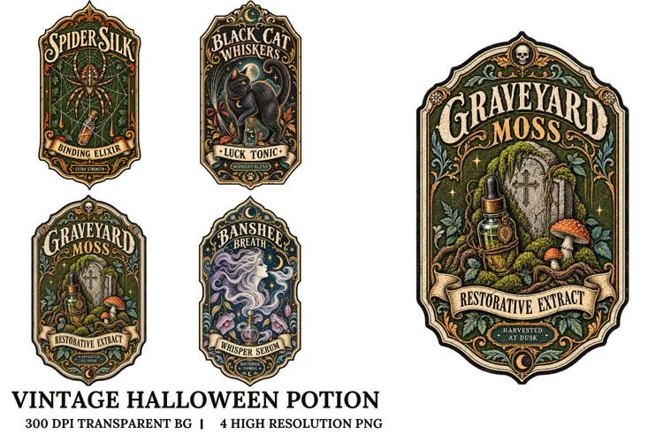Vintage Halloween Potion PNG Gothic Apothecary Sublimation