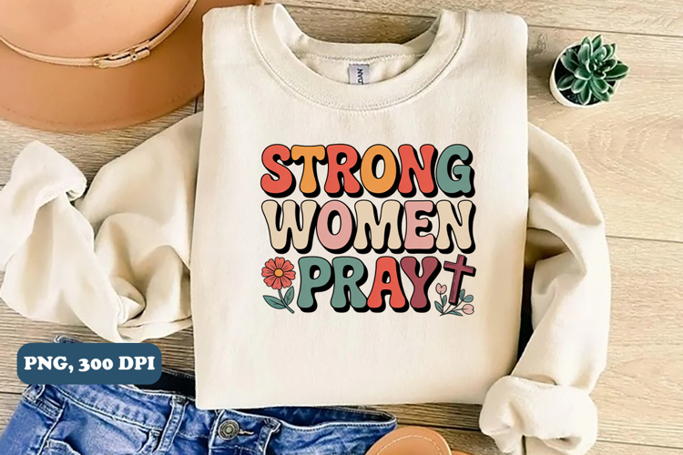 Strong women pray Christian PNG design