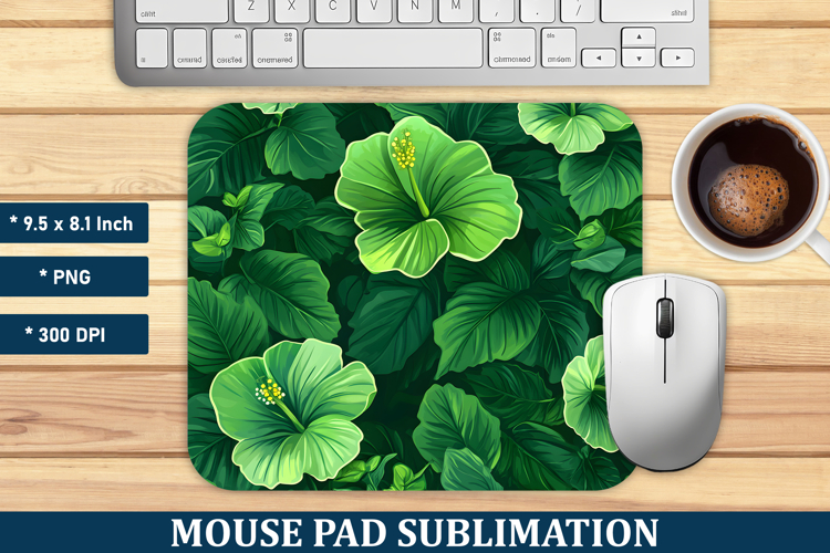 Green Hibiscus Flower Mouse Pad | Mouse Pad Sublimation