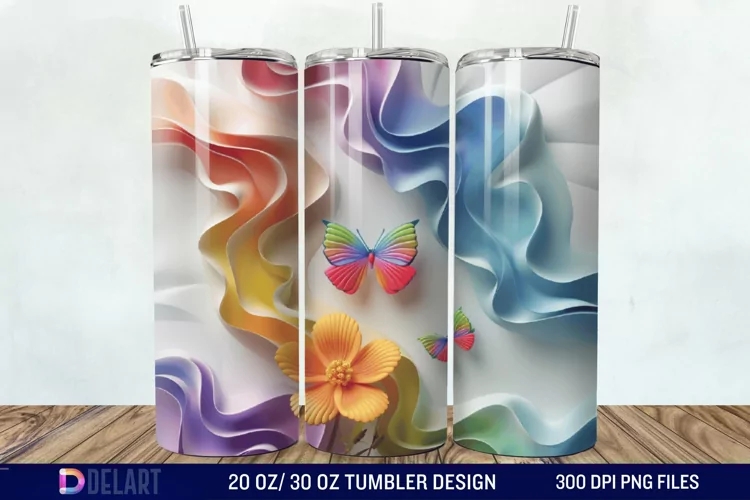 3D Flower Butterfly Tumbler Wrap
