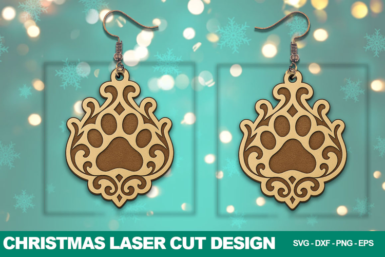 Christmas Paw Print Earring Laser Cut SVG Design