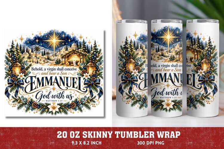 Emmanuel Christmas Tumbler Wrap, Christian Christmas 20oz Tu example image 1