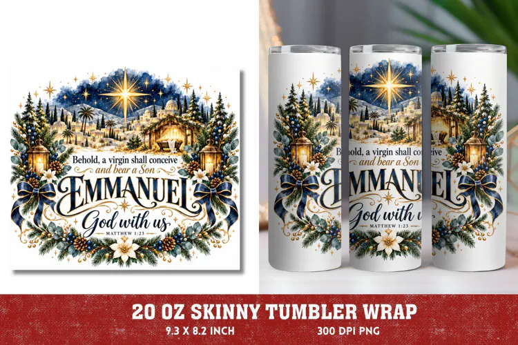 Emmanuel Christmas Tumbler Wrap, Christian Christmas 20oz Tu