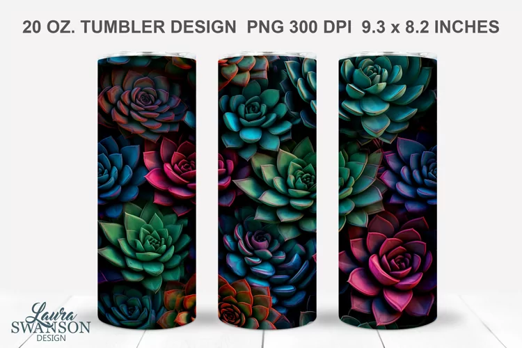 3D Colorful Succulents Sublimation Tumbler Wrap #2