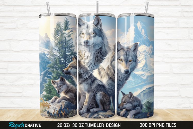3D Cute Wolf Family 20/30oz Skinny Tumbler