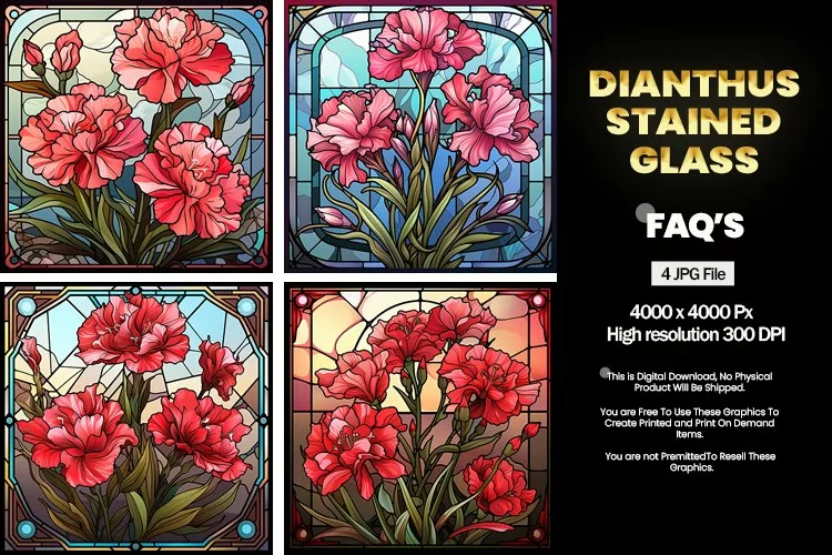 Stained Glass Dianthus Square Coaster