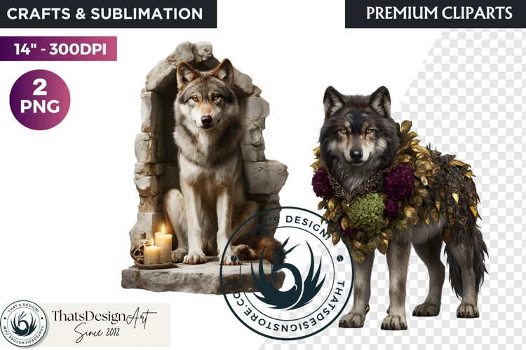 Watercolor Mystic Wolf Fantasy Clipart animal PNG Graphics
