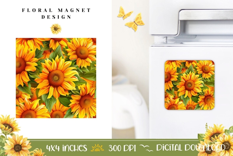 Floral Magnet Sublimation, Cartoon Sunflowers Magnet Design