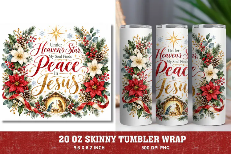Pray Trust Rest 20oz Tumbler Wrap, Christian Christmas Praye