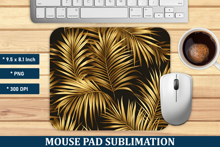 Gold Palm Leaves Pattern Mouse Pad | Mouse Pad Sublimation