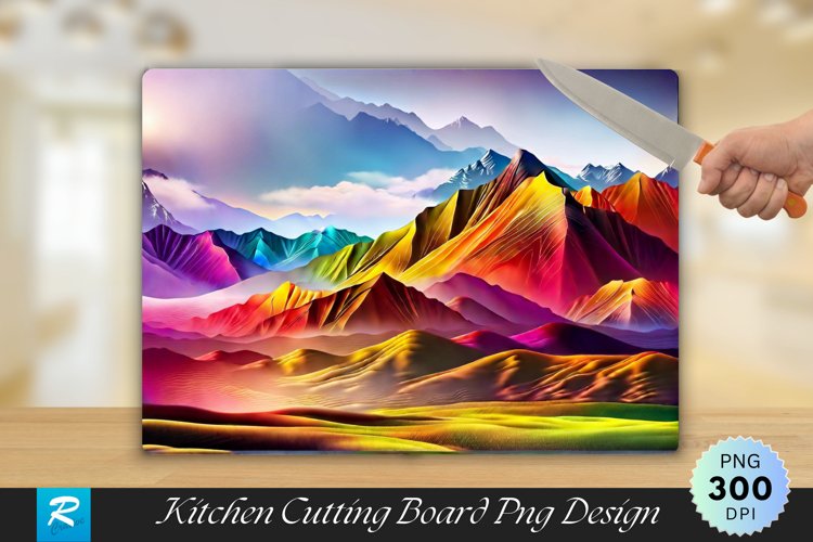 Colorful Mountains Cutting Board Sublimation Design