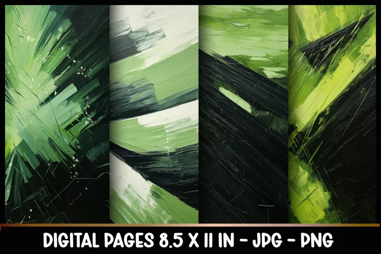 4 Green Paint Strokes Digital Papers I Junk Journal 8.5x11
