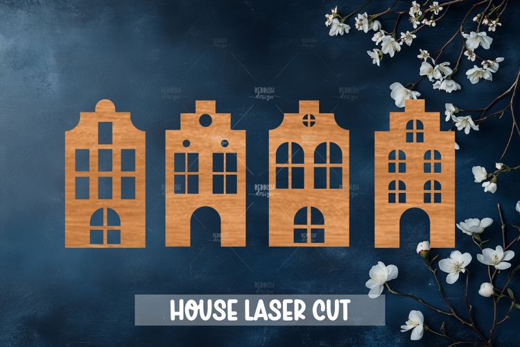 4 Houses Laser Cut Template