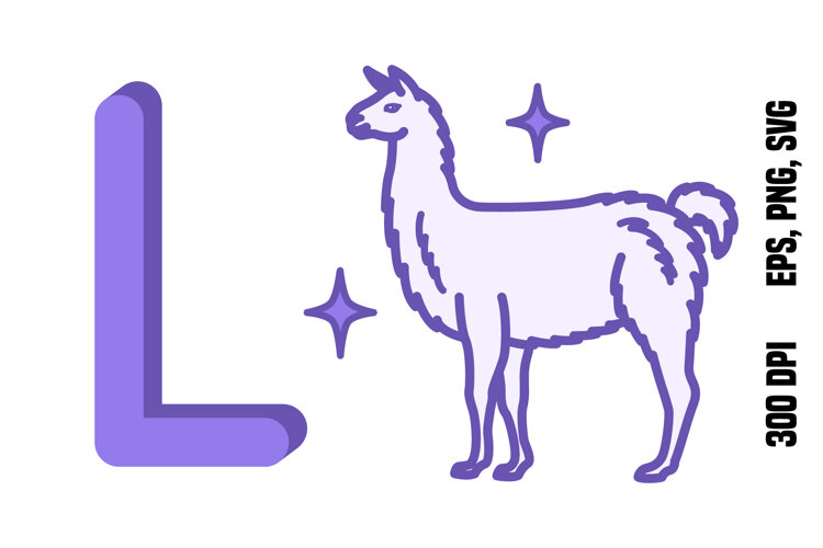 Purple Letter L and Llama. Vector example image 1