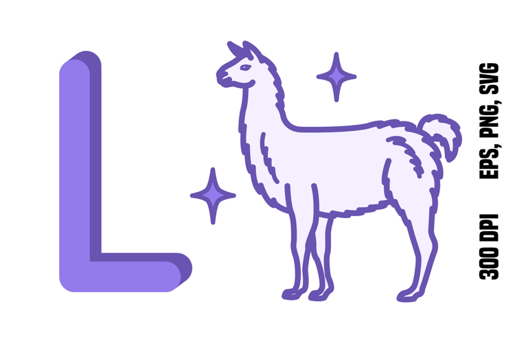 Purple Letter L and Llama. Vector