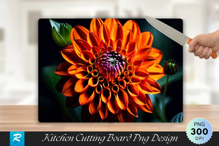 Orange Dahlia Cutting Board Sublimation Design