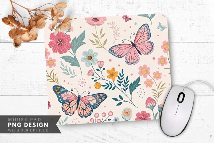 Butterfly and Flower Wrapping Paper Pattern Mouse Pad PNG