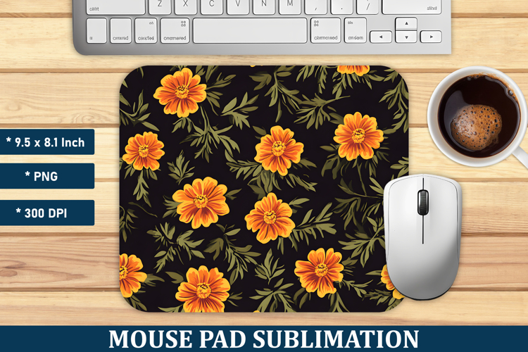 Marigold Flower Pattern Mouse Pad | Mouse Pad Subl