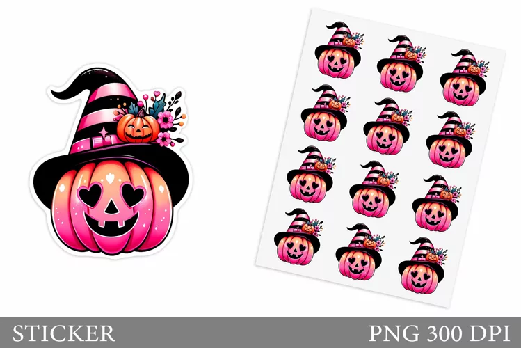 Cute Pumpkin Sticker Template. Cute Halloween Sticker Design