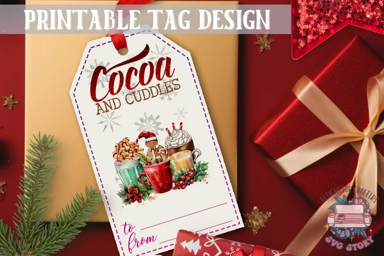 Watercolor Christmas Gift Tag Cocoa Ornaments PNG