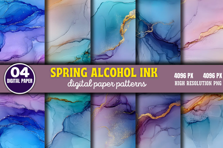 Spring Alcohol Ink Digital Paper PNG