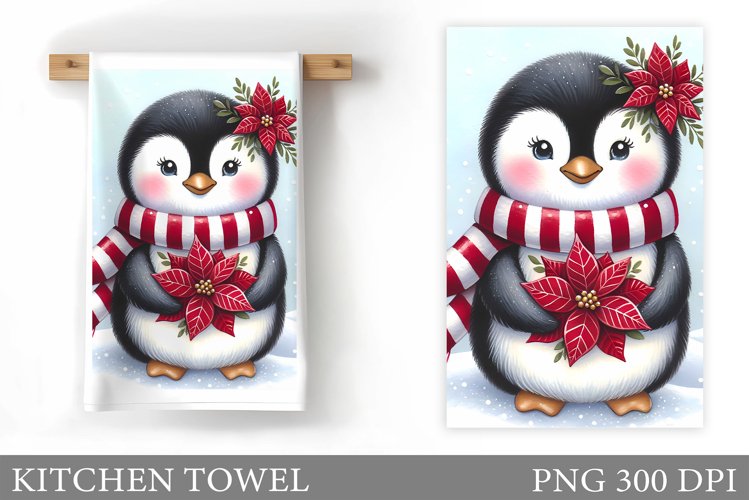 Cute Penguin Kitchen Towel. Christmas Penguin Kitchen Towel example image 1