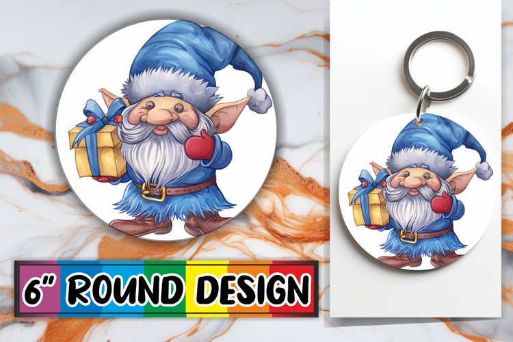 Winter Gnome Watercolor Keychain Round Design