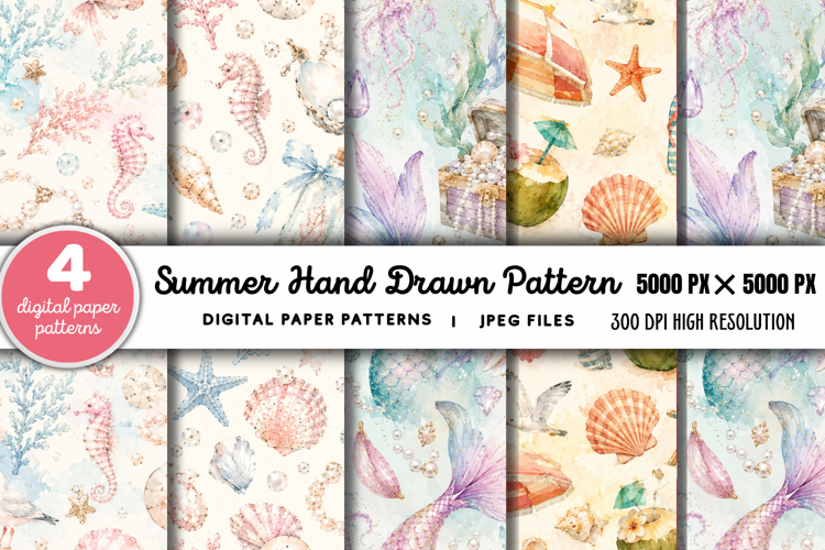 Summer Beach Hand Drawn Pattern JPG