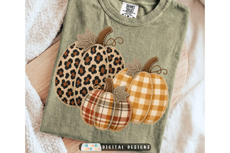 Preppy Pumpkin PNG | Leopard Fall Embroidery Stitched PNG example image 1