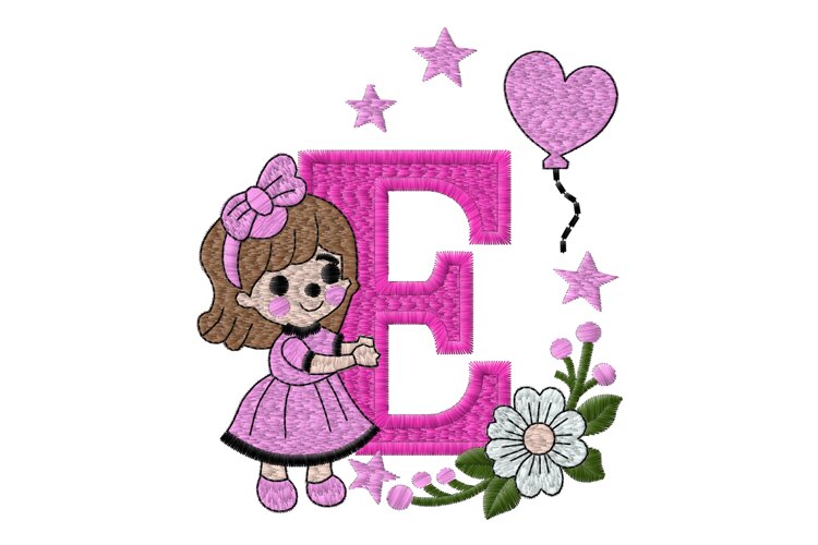 Letter E Girl Machine Embroidery Design example image 1
