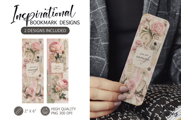 Vintage Botanical Bookmark Pink Floral Inspirational quotes