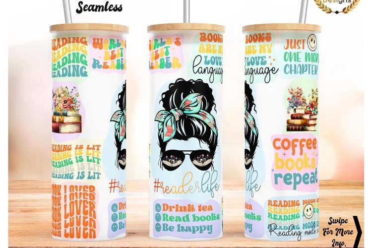 book lover, reader life 25oz Libbey glass can wrap PNG