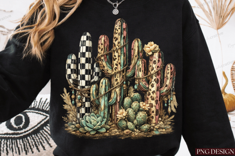 Boho Desert Cactus PNG Design | Western Cactus Sublimation example image 1