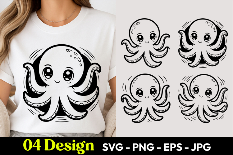 Happy Cartoon Octopus SVG PNG