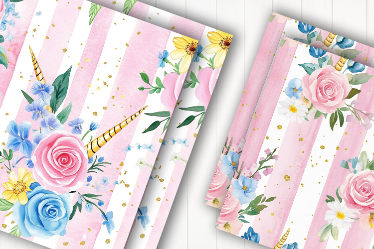 Pastel Unicorn Floral Digital Paper