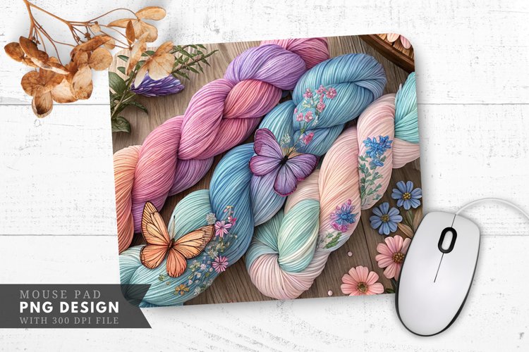 Butterfly And Floral Hand Dyed Yarn Mouse Pad PNG Design