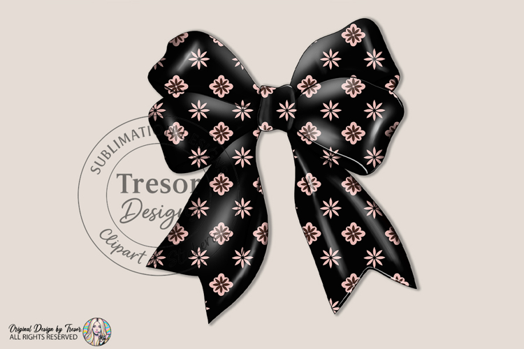Black Floral Bow PNG Chic Fashion Ribbon Elegant Design PNG