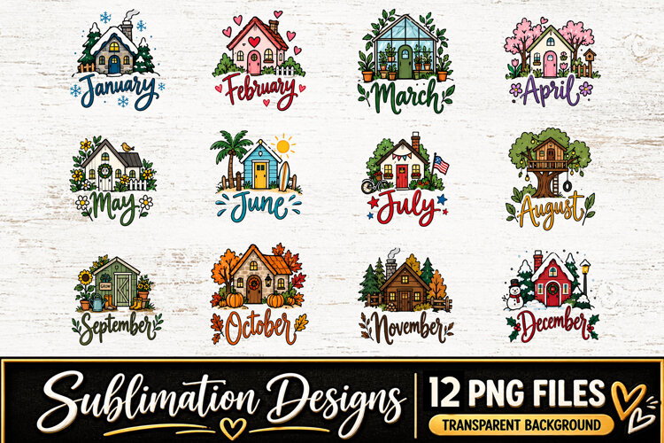 Monthly House Clipart Sublimation PNG example image 1