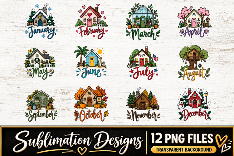 Monthly House Clipart Sublimation PNG