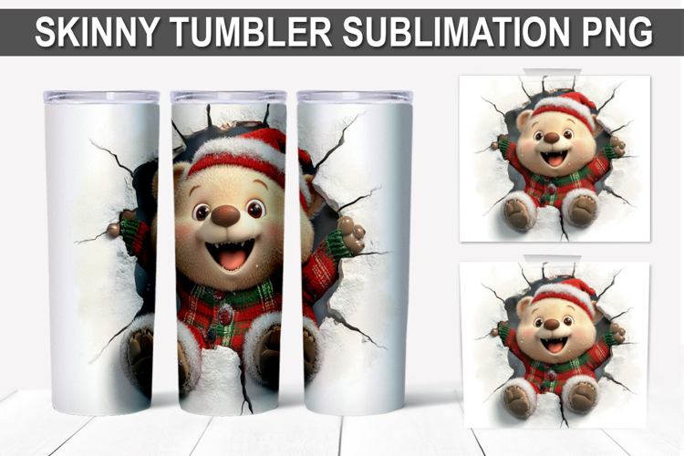 Christmas Bear Tumbler Wrap PNG - Festive Bear Design